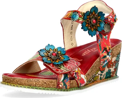 Produktbild von Laura Vita Damen Keilsandalette floral Blumenmuster Blütenapplikation Bonito 13, Größe:38 EU, Farbe:Rot
