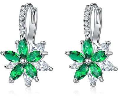 Produktbild von Creolen Blumen Klapp-Creolen mit Zirkonia Grün/Weiß 18K Weißgold vergoldet