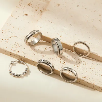 Productafbeelding van RVS fidget-ringen, 6 stuks, maat 9, spinnerring voor ontspanning
