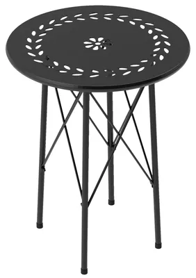 Produktbild von Gartentisch,RunderTerrassentischmitBlumenmuster,Stahl,Bistrotischfürdrinnenunddraußen,Schwarz
