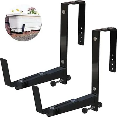 Produktbild von Fensterkastenhalterungen für Geländer, verstellbare Pflanzkastenhalterungen, stabile, stabile Blumenbalkone und Zäune, aufrechtes Geländer, Pflanzenhalter (schwarz, 2 Stück)