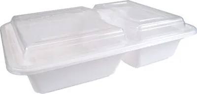 Produktbild von 50x Menüboxen aus PP wiederverwendbar mit Deckel 2-geteilt weiß 22x15x6cm