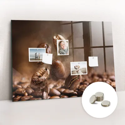 Produktbild von Magnetische Wandtafel aus Glas – Memotafel mit gebogener Vorderseite – Enthält 5 Magnete – 100x70 cm – Farbe: Kaffeebohnenbraun