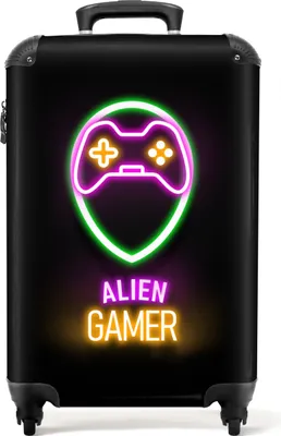 Produktbild von NoBoringSuitcases.com® Koffer Handgepäck Trolley Rollkoffer Kleine Reisekoffer mit 4 Rollen - Gaming - Zitate - Neon - Alien-Gamer - Controller - Cabin Size < 55x40x23 cm & 55x40x20 cm - Fotokoffer - Kabinenkoffer - BoardgepäckHandgepäck Koffer 55x35x20 cm, 36L,