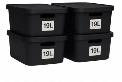 Produktbild von Plastard Aufbewahrungsbox mit Deckel 4er-Set 19 Liter in Schwarz
