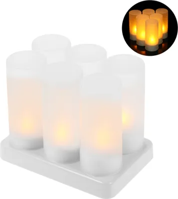 Produktbild von 6 teile / satz wiederaufladbare led flackernden flammenlosen kerzen teelicht kerzen lichter mit mattierten tassen ladestation gelbes licht ac100-240v