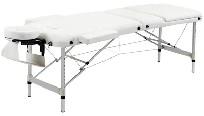 Produktbild von Mobile Massageliege 3 Zonen Klappbar Massagetisch mit Kopfstütze Armlehne Tragetasche höhenverstellbare Aluminium Massagebett tragbar inkl. Zubehör Massagebank bis 225 kg Belast Weiß