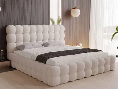 Produktbild von GRAINGOLD Polsterbett 200x200 Twist - Bouclé-Stoff - Polsterbett mit Bettkasten - Doppelbett mit Lattenrost - Creme (Anthology 01)