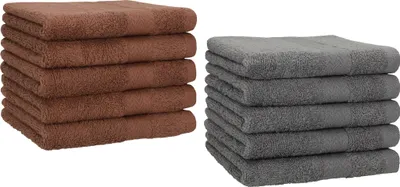 Produktbild von Betz 10 Stück Gästetücher 30x50 cm PREMIUM 100% Baumwolle Set  Farbe: nussbraun und anthrazit