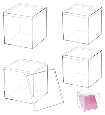 Produktbild von 4 transparente Acryl-Displayboxen, 10 * 10 * 10 cm + 8,5 * 8,5 * 8,5 cm, Aufbewahrungsboxen mit Deckel, zur Aufbewahrung von Süßigkeiten.