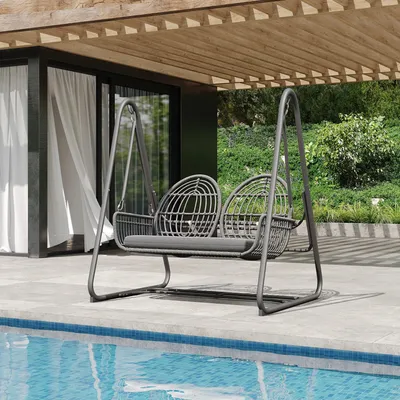 Immagine prodotto di Sedia a dondolo per 2 persone - Panchina da giardino - Sedia da esterno - Poltrona sacco - Struttura in metallo - Cuscini lavabili