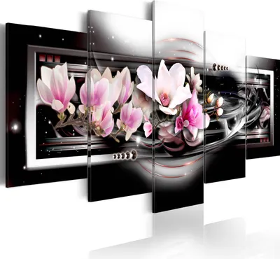 Produktbild von Modernes Wandbild b-A-0046-b-o (150x75) - 5 Teilig Bilder Fotografie auf Vlies Leinwand Foto Bild Dekoration Wand Bilder Kunstdruck Blumen Abstrakt Orchidee Galaxy