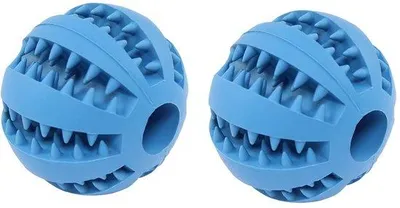 Productafbeelding van Hondenspeelgoedbal - Kauwbal - Bijtvast en niet giftig - Blauw - Snackbal - Geschikt voor honden en katten - 15 x 5 x 5 cm