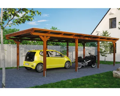Produktbild von Einzelcarport SKAN HOLZ Emsland inkl. EPDM Folie, Pfostenanker 404 x 846 cm nussbaum