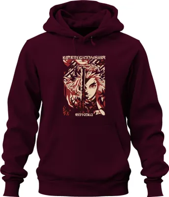 Produktbild von Rengoku Kimetsu no Yaiba Demon Slayer Flammen Schwert Uni Hoodie Kapuzenpullover, Burgundy, L