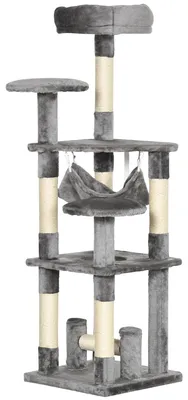 Produktbild von PawHut Katzenbaum Katzenkratzbaum Katzen Kletterbaum Kratzbaum Hängematte Grau