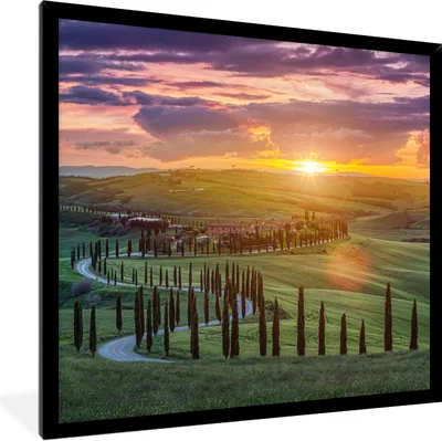 Produktbild von MuchoWow® Gerahmtes Poster Italien - Sonnenuntergang - Toskana 40x40 cm - Poster mit Schwarzem Bilderrahmen Wandposter Rahmen Foto Bilder - Mit Rahmen - Wanddekoration Schlafzimmer