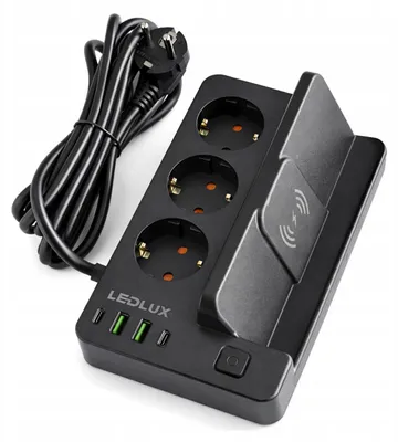 Produktbild von LEDLUX Steckdosenleiste 3m 3x 230V mit USB und kabellosem Laden