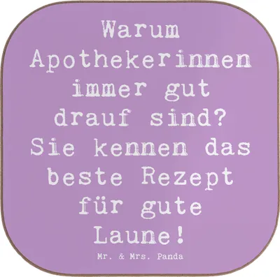 Produktbild von Mr. & Mrs. Panda Untersetzer für Gläser Spruch Glückliche Apothekerin - Lavendeltraum - Geschenk, Getränkeuntersetzer, Beruf, Berufspassion, Rezept, Geschenke mit Herz
