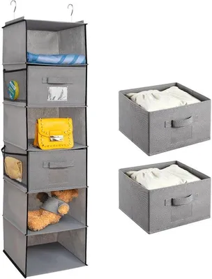 Obrázok produktu pre Organizér do skrine – 6 priehradiek a 2 zásuvky – do malých priestorov – látkový