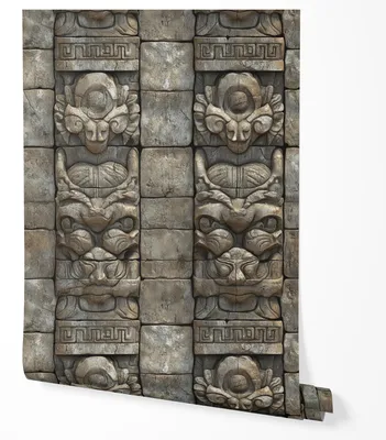 Produktbild von Selbstklebende Tapete Möbelfolie Steinrelief Optik Grau Beige 3D Tempel Muster Ethno Azteken Tapete Wohnzimmer Schlafzimmer Flur Küche Vintage Abwaschbar 2,5m x 0,5m