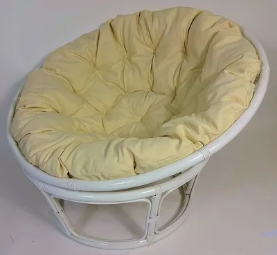 Produktbild von Rattan Papasansessel , Papasan Sessel inkl. hochwertigen Polster , D 110 cm , Fb. weiß lackiert , Polster Loneta beige