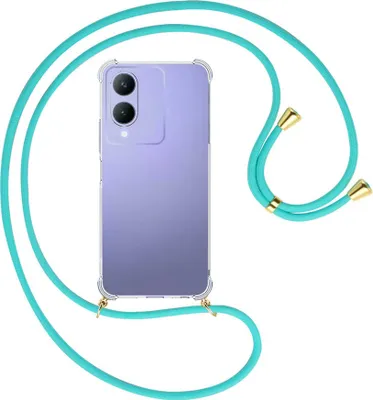 Produktbild von Handykette Backcover-Schutzhülle mit Band (Metall goldfarben) für vivo Y17s (6.56'') - türkis