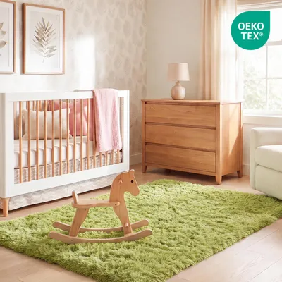Productafbeelding van Pluizig tapijt, groen, 160 x 230 cm, antislip, wasbaar, geschikt voor kinderkamers