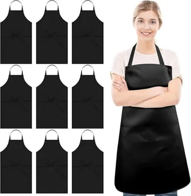 Produktbild von 12 Latzschürzen in Schwarz, 70 x 80 cm | Unisex Schürzen ohne Taschen aus Polyester, Maschinenwaschbar