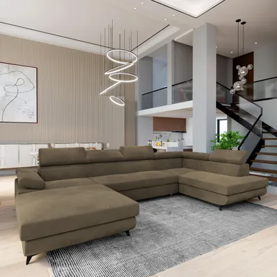 Produktbild von Masseno Ecksofa RUBANO R-S mit Schlaffunktion U-Form, Sofa mit Bettkasten, Wohnzimmersofa, Couch, Soffa, Bettsofa, Couchgarnitur- Beige, MONOLITH 09