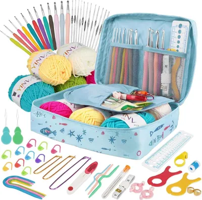 Immagine prodotto di YINVA Set di ganci per uncinetto 111 pezzi Ganci per uncinetto ergonomici Uncinetto con borsa