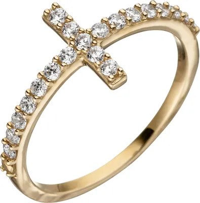 Produktbild von Gr. 52 Damen Ring Kreuz 333 Gold Gelbgold 19 Zirkonia Goldring Kreuzring