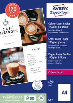 Produktbild von Avery Zweckform 1298 Business Colour Laser Papier, A4, beidseitig beschichtet, 170 g/m², 150 Blatt