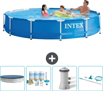 Immagine prodotto di Piscina Intex con struttura rotonda - 366 x 76 cm - blu - copertura inclusa - pacchetto manutenzione - pompa filtro per piscina - kit pulizia