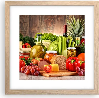 Produktbild von Gerahmtes Poster - Rahmen in heller Eiche - Lebensmittel Gemüse Brokkoli Fleisch - 30x30 cm - Wand Bild - Wanddeko - Wandbilder - Wandposter - Bilderrahmen - Bilder - Kunstdruck - P2NAC30x30-3182