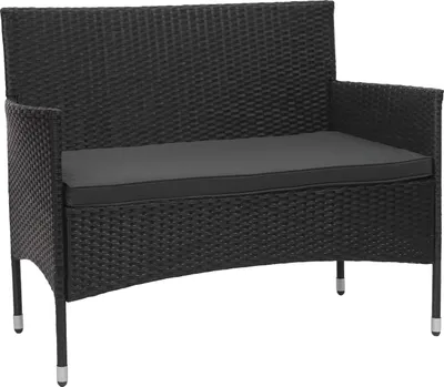 Obrázek produktu pro Zahradní Set 2 křesel, pohovky a stolku HWC-F55 - černá, polštáře tmavě šedá