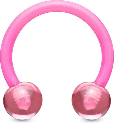 Produktbild von viva-adorno 1 Stück 1,6x12x5mm Universal Hufeisen Piercing Kunststoff mit UV Kugeln Septum Lippe Augenbraue Nase Piercing Z292, pink