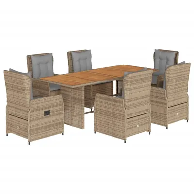 Produktbild von vidaXL 7-tlg. Garten-Essgruppe mit Kissen Beige Poly Rattan