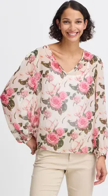 Image de b.young BYIROSEMARIN Chemisier pour femme Chemise à col en V à motifs Coupe classique