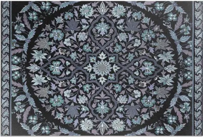 Imagen del producto de Alfombra bordada con motivos de mandala – Alfombra de vinilo – 140x210 cm – Alfombra para exteriores – Para terraza – Resistente a la intemperie – Diseño moderno