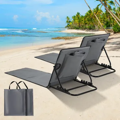 Produktbild von Izrielar Strandmatte mit Tragegurt, 2 Stück, Gepolstert, mit verstellbarer Kopflehne, Kopstütze, Rückenlehne, 158 x 55 x 52 cm, Dunkelgrau