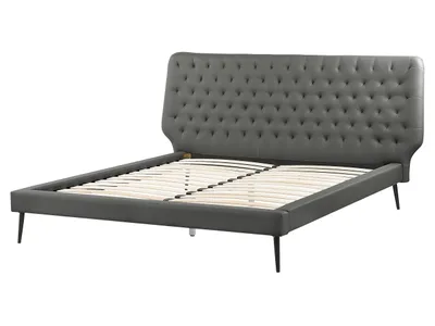 Obrázok produktu pre BELIANI Posteľ sivá umelá koža 160 x 200 cm čalúnený rám postele s roštom prešívané čelo moderný dizajn
