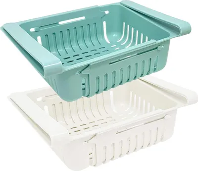 Kühlschrank-Aufbewahrungsbox, 2er-Set, einziehbar, blau/weiß