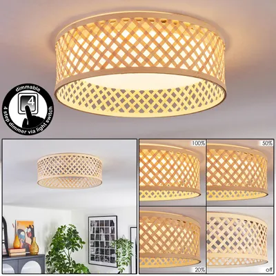 Produktbild von Barcellona Deckenlampe aus Metall/Bambus/Kunststoff in Weiß/Natur im Boho-Design