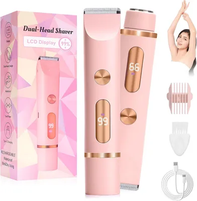 Produktbild von 2-in-1 Dual Head Shaver Women,Bikini Trimmer Intimbereich mit IPX7-Wasserdichtigkeit,LCD Display Type-C Ladung Inkl. Bikini Skin & Bloom Shave Zubehör