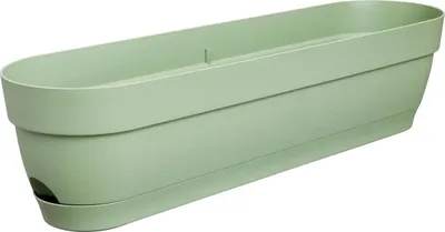 A single, light green planter box is shown against a white background.