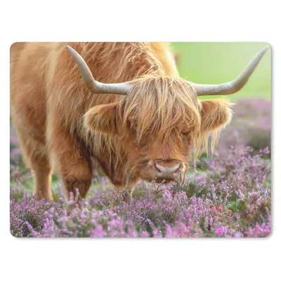 Produktbild von MuchoWow® Mauspad Mousepad Schottischer Highlander - Lila - Blumen 40x30 cm - Mousepads - Maus Mat - Pad - Mausunterlage - Anti Rutsch