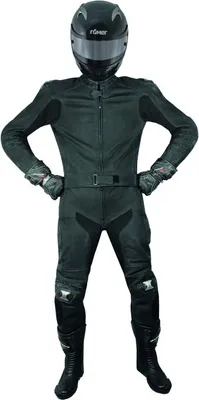 Produktbild von RO315 - Leder- Motorradkombi in schwarz mit Titaniumschleifern Motorradjacke Roleff Größe: 60,