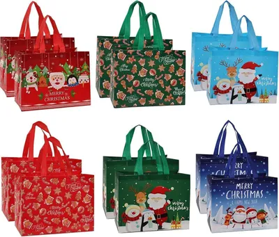 Obrázok produktu pre 12 balenie vianočných darčekových tašiek tkanina s rukoväťou 32x25x17cm Slávnostné vzory Gore Dad Vianočná strana dekorácie xmas