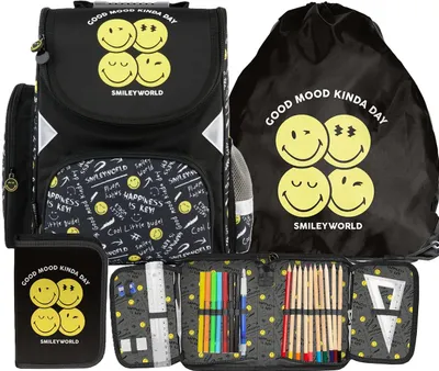Immagine prodotto di Zaino SMILEY Ergonomico Set zaino scolastico in 3 pezzi Zaino EMOJI
